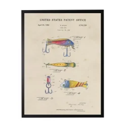 Kirkland's Home Framed Art-Watercolor Fish And Lure Patent Framed Art Print