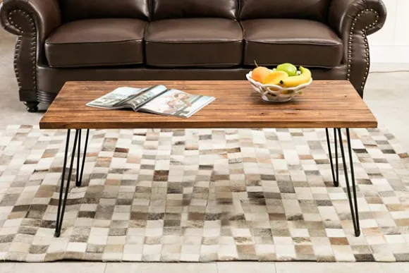 Kirkland's Home Coffee Tables-Weather Fir Wood And Hairpin Legs Coffee Table