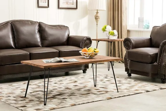 Kirkland's Home Coffee Tables-Weather Fir Wood And Hairpin Legs Coffee Table