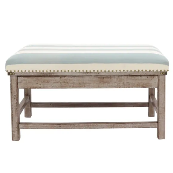 Kirkland's Home Benches & Ottomans-Weathered Blue And White Striped Bench