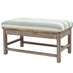 Kirkland's Home Benches & Ottomans-Weathered Blue And White Striped Bench