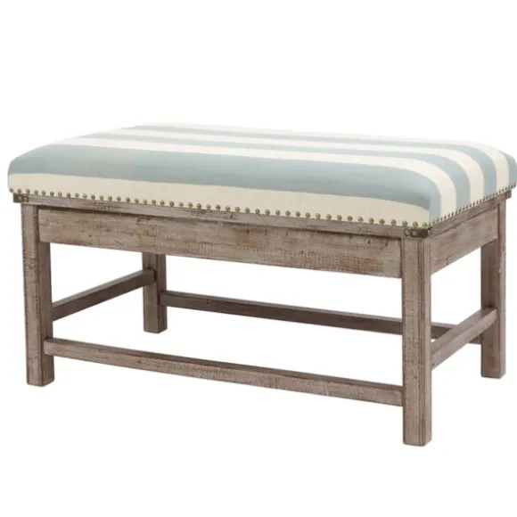 Kirkland's Home Benches & Ottomans-Weathered Blue And White Striped Bench