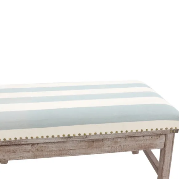 Kirkland's Home Benches & Ottomans-Weathered Blue And White Striped Bench