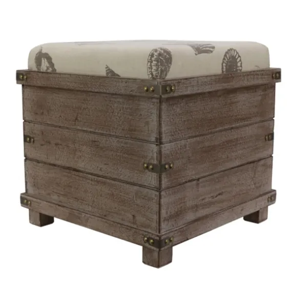 Kirkland's Home Benches & Ottomans-Weathered Square Seashell Storage Ottoman