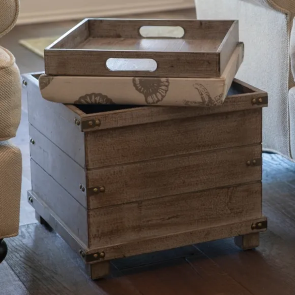 Kirkland's Home Benches & Ottomans-Weathered Square Seashell Storage Ottoman