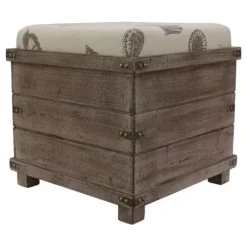 Kirkland's Home Benches & Ottomans-Weathered Wood Seashell Storage Ottoman