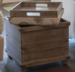 Kirkland's Home Benches & Ottomans-Weathered Wood Seashell Storage Ottoman