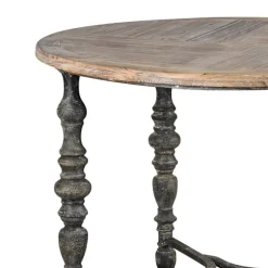 Kirkland's Home Accent & End Tables-Weathered Wood Top Rustic Metal Base Accent Table