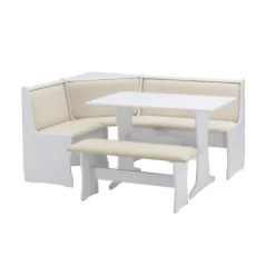 Kirkland's Home Dining Sets-White And Beige Upholstered 3-Pc Dining Nook Set
