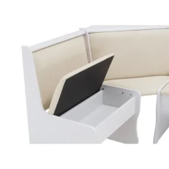 Kirkland's Home Dining Sets-White And Beige Upholstered 3-Pc Dining Nook Set