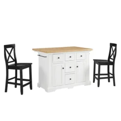 Kirkland's Home Kitchen Islands & Bar Carts-White And Black Wood 3-Pc. Kitchen Island Set
