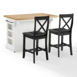 Kirkland's Home Kitchen Islands & Bar Carts-White And Black Wood 3-Pc. Kitchen Island Set