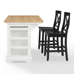 Kirkland's Home Kitchen Islands & Bar Carts-White And Black Wood 3-Pc. Kitchen Island Set