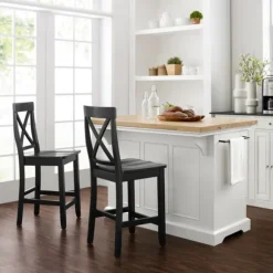 Kirkland's Home Kitchen Islands & Bar Carts-White And Black Wood 3-Pc. Kitchen Island Set