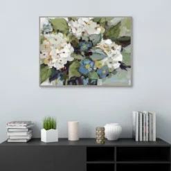 Kirkland's Home Framed Art-White And Blue Hydrangeas Framed Canvas Art Print