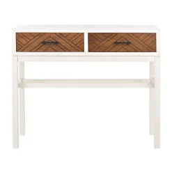 Kirkland's Home Console Tables-White And Brown Herringbone Console Table