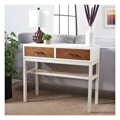 Kirkland's Home Console Tables-White And Brown Herringbone Console Table