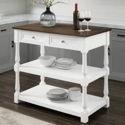 Kirkland's Home Kitchen Islands & Bar Carts-White And Brown Wood Kitchen Island