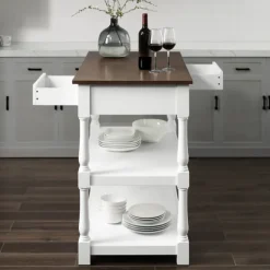 Kirkland's Home Kitchen Islands & Bar Carts-White And Brown Wood Kitchen Island