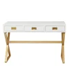 Kirkland's Home Office Furniture-White And Gold Metal Desk With Outlets