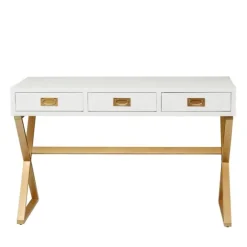 Kirkland's Home Office Furniture-White And Gold Metal Desk With Outlets