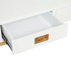 Kirkland's Home Office Furniture-White And Gold Metal Desk With Outlets
