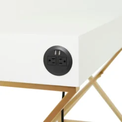 Kirkland's Home Office Furniture-White And Gold Metal Desk With Outlets