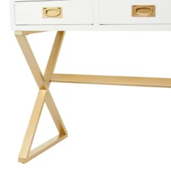 Kirkland's Home Office Furniture-White And Gold Metal Desk With Outlets