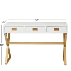 Kirkland's Home Office Furniture-White And Gold Metal Desk With Outlets