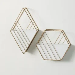 Kirkland's Home Wall Storage-White And Gold Metal Wall Pockets, Set Of 2