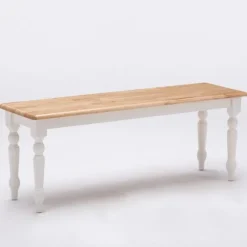 Kirkland's Home Dining Chairs-White And Natural Wood Dining Bench