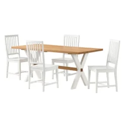 Kirkland's Home Dining Sets-White And Natural Wood X-Frame 5-Pc. Dining Set