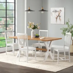 Kirkland's Home Dining Sets-White And Natural Wood X-Frame 5-Pc. Dining Set