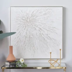 Kirkland's Home Canvas Art-White And Silver Impasto Abstract Canvas Art Print