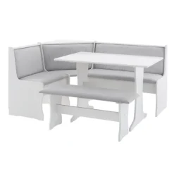 Kirkland's Home Dining Sets-White And Upholstered 3-Pc Dining Nook Set