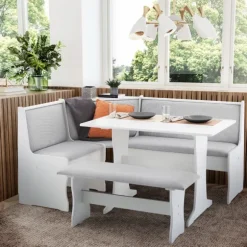 Kirkland's Home Dining Sets-White And Upholstered 3-Pc Dining Nook Set