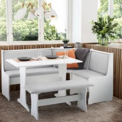 Kirkland's Home Dining Sets-White And Upholstered 3-Pc Dining Nook Set