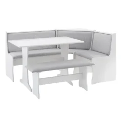 Kirkland's Home Dining Sets-White And Upholstered 3-Pc Dining Nook Set