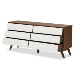 Kirkland's Home Dressers & Chests-White And Walnut Mid-Century 6-Drawer Dresser