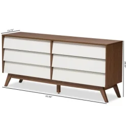 Kirkland's Home Dressers & Chests-White And Walnut Mid-Century 6-Drawer Dresser
