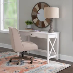 Kirkland's Home Office Furniture-White Antique Pine X Frame Desk