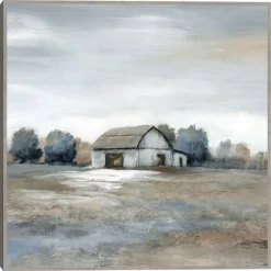 Kirkland's Home Canvas Art-White Barn In Pasture Framed Canvas Art Print