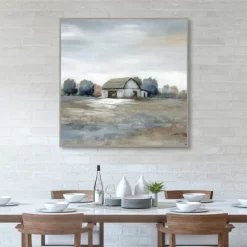 Kirkland's Home Canvas Art-White Barn In Pasture Framed Canvas Art Print