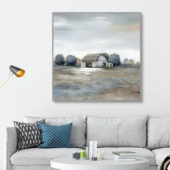 Kirkland's Home Canvas Art-White Barn In Pasture Framed Canvas Art Print