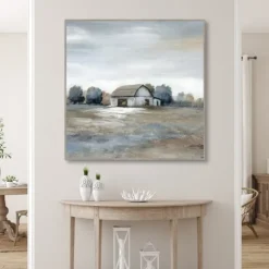 Kirkland's Home Canvas Art-White Barn In Pasture Framed Canvas Art Print
