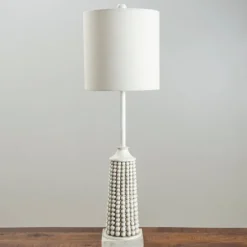 Kirkland's Home Buffet Lamps-White Beaded Base Buffet Lamp