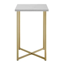 Kirkland's Home Accent & End Tables-White Faux Marble And Gold X-Base Accent Table