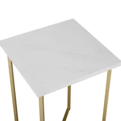 Kirkland's Home Accent & End Tables-White Faux Marble And Gold X-Base Accent Table