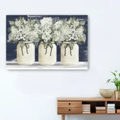 Kirkland's Home Canvas Art-White Floral Trio Giclee Canvas Art Print