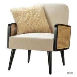 Kirkland's Home Accent Chairs-White Linen And Rattan Accent Chair